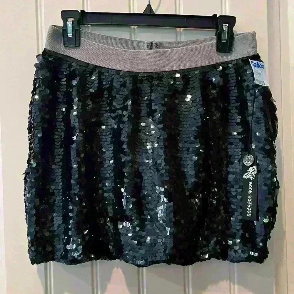 Poof Couture Black Sequin Mini Skirt Ladies Size Medium NWT Holiday Perfect